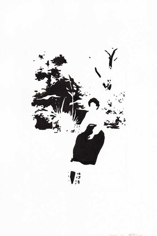 Dame dans son jardin, 2015, ink on paper, 30 x 20 cm